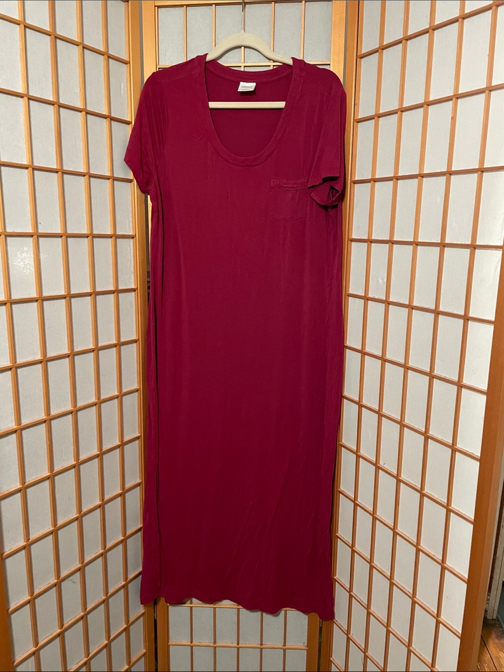 Soma Women’s Size L Scoop Neck Pocket Maxi Dress Sleep Shirt Burgundy
